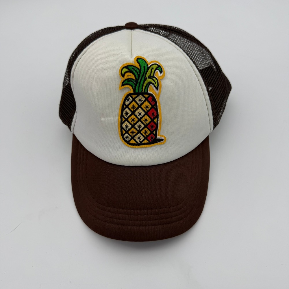 Vintage Style Pineapple Patch Trucker Hat Brown White Mesh Snapback Cap